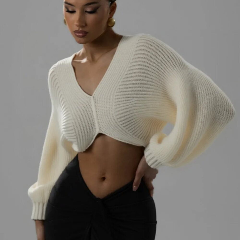 V-Neck Long Sleeve Crop Sweater